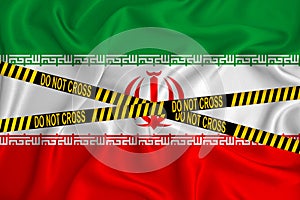 Irak flag, the Don`t Cross the Line mark and the location tape. Crime concept, police investigation, quarantine. 3d rendering photo