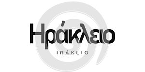 Iraklio in the Greece emblem. The design features a geometric style, vector illustration with bold typography in a modern font.