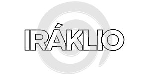 Iraklio in the Greece emblem. The design features a geometric style, vector illustration with bold typography in a modern font.