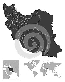 Iran - detailed country outline and location on world map.