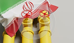 Iran flag covering an oil and gas fuel pipe line. Oil industry concept. 3D Rendering