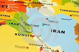 Iran and Iraq on map photo