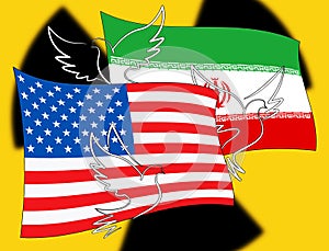 Iran Nuclear Deal Negotiation Or Talks With Usa Flags - 2d Illustration