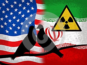 Iran Nuclear Deal Negotiation Or Talks With Usa Flags - 2d Illustration