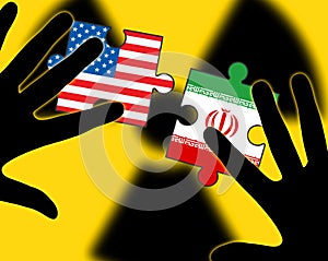 Iran Nuclear Deal Negotiation Or Talks With Usa Flags - 2d Illustration