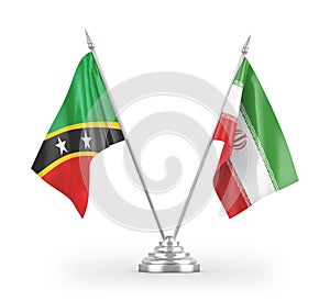 Iran and Saint Kitts and Nevis table flags isolated on white 3D rendering