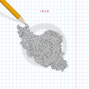 Iran sketch scribble vector map drawn on checkered school notebook paper background