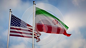 Iran and United States flags showing government aggression and disagreement
