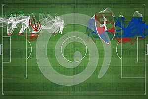 Iran vs Slovakia Soccer Match, national colors, national flags, soccer field, football game, Copy space