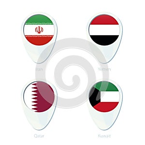 Iran, Yemen, Qatar, Kuwait flag location map pin icon