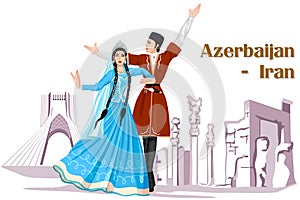 Irani Couple performing Azerbaijan dance of Iran photo