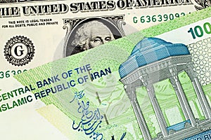 Iranian 10000 Rial Note With American One Dollar Bill