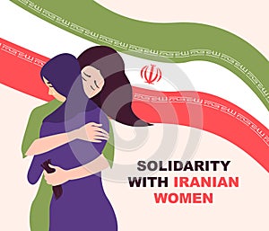 Iranian woman is crying. Women are hugging each other for solidarity.