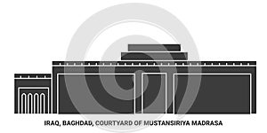 Iraq, Baghdad, Courtyard Of Mustansiriya Madrasa travel landmark vector illustration