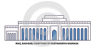 Iraq, Baghdad, Courtyard Of Mustansiriya Madrasa travel landmark vector illustration