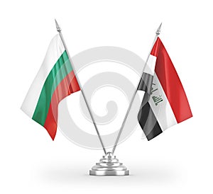 Iraq and Bulgaria table flags isolated on white 3D rendering