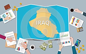 Iraq country growth nation team discuss with fold maps view from top