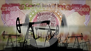Iraq Dinar money counting with oil pump photo
