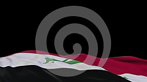 Iraq fabric flag waving on the wind loop. Iraqi embroidery stiched cloth banner swaying on the breeze. Half-filled black