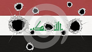 Iraq flag with bullet holes war conceptual