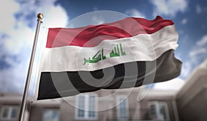 Iraq Flag 3D Rendering on Blue Sky Building Background photo