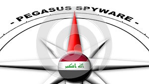 Iraq Globe Sphere Flag and Compass Concept Pegasus Spyware Titles â€“ 3D Illustrations