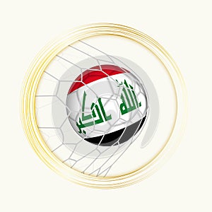 Iraq scoring goal, abstract football symbol with illustration of Iraq ball in soccer net