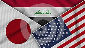 Iraq United States of America Japan Flags Together Fabric Texture Illustration