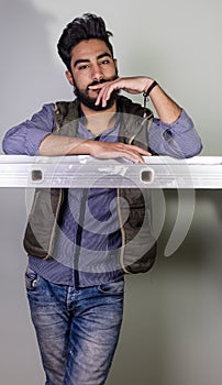 Iraqi brunette boy inside studio