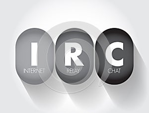 IRC - Internet Relay Chat is a text-based chat system for instant messaging, acronym technology concept background