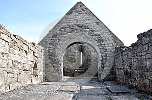 Ireland Aran island ruin church panorama1