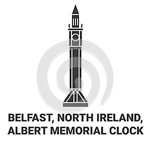 Ireland, Belfast, Albert Memorial Clock travel landmark vector illustration