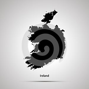 Ireland country map, simple black silhouette on gray