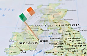 Ireland flag on map photo