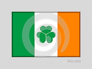 Ireland Flag with Shamrock. National Ensign Aspect Ratio 2 to 3