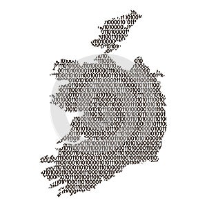 Ireland map abstract schematic from black ones and zeros binary