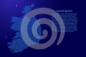 Ireland map abstract schematic from blue ones and zeros binary d