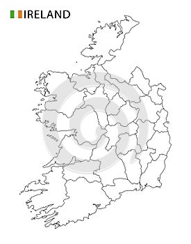 Ireland map, black and white detailed outline regions of the country