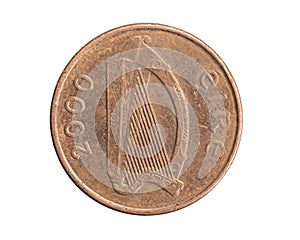 Ireland one penny coin on a white isolated background