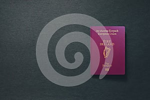 Ireland Passport on dark background with copy space - 3D Illustration