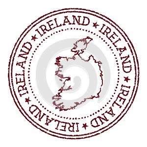 Ireland round rubber stamp with country map.