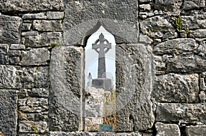 Ireland ruins window and cross