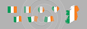Ireland set map and flag. Isolated icon of collection of national symbols. Vector illustration
