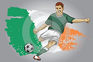 Ireland soccer player with flag as a background