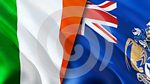 Ireland and Tristan da Cunha flags. 3D Waving flag design. Ireland Tristan da Cunha flag, picture, wallpaper. Ireland vs Tristan