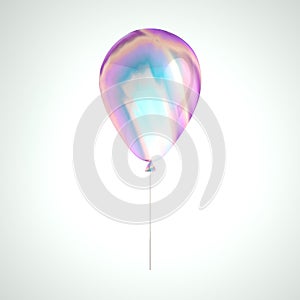 Iridescence holographic foil balloon isolated on gray background. Trendy realistic design 3d element for birthday, presentation, p photo