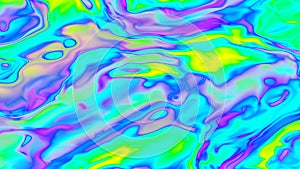 Iridescent background. Crazy wavy texture. Fluid neon waves. Trippy liquid rainbow effect. Acid marbling holographic mixture