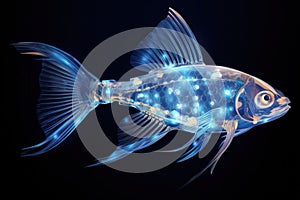 Iridescent Beauty: Transparent Fish Gleaming with Blue Luminescence, a Mesmerizing Underwater Spectacle in Lustrous Hues