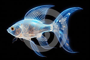 Iridescent Beauty: Transparent Fish Gleaming with Blue Luminescence, a Mesmerizing Underwater Spectacle in Lustrous Hues