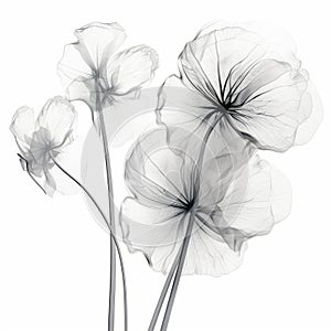 Iridescent Black White Flowers: A Minimalist Art 3d Illustration
